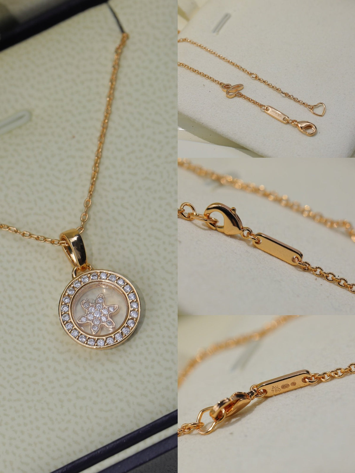 CHOPARD HAPPY HEART PEDANT DIAMOND PINK GOLD NECKLACE